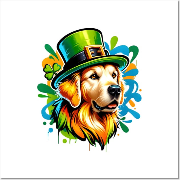 Golden Retriever Celebrates Saint Patrick's Day Joyfully Wall Art by ArtRUs